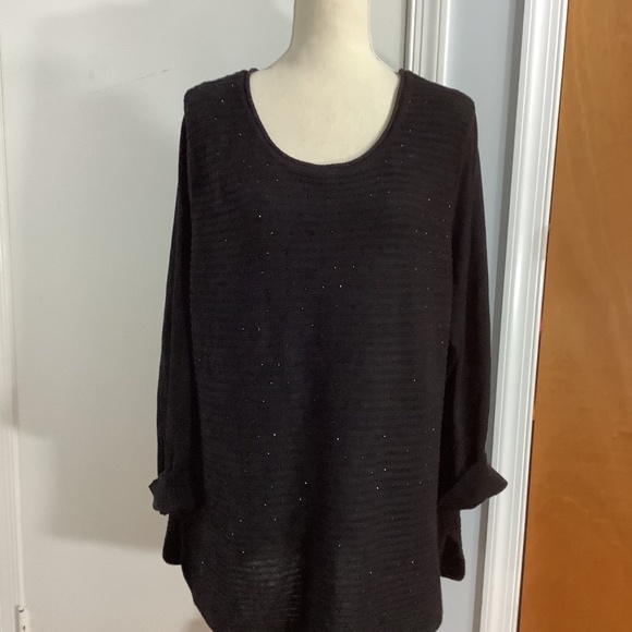 ROZ & ALI WOMAN 3X BLACK KNIT SWEATER BEADS AT FRONT BOATNECK DROPPED SLEEVE - Picture 1 of 11